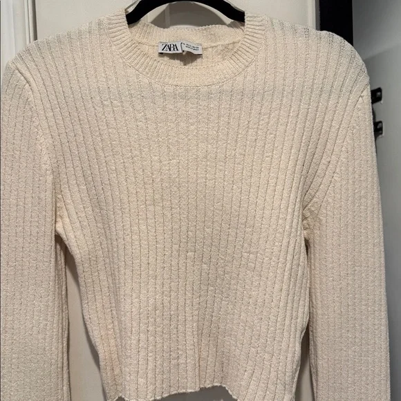 Zara Cream Ribbed Cropped Sweater - Picture 4 of 7